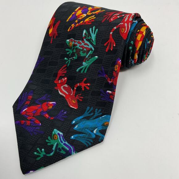 Vintage Addiction Novelty Art Tie Mens All Over Print Neon Tree Frogs Y2K 2000s - Picture 1 of 5